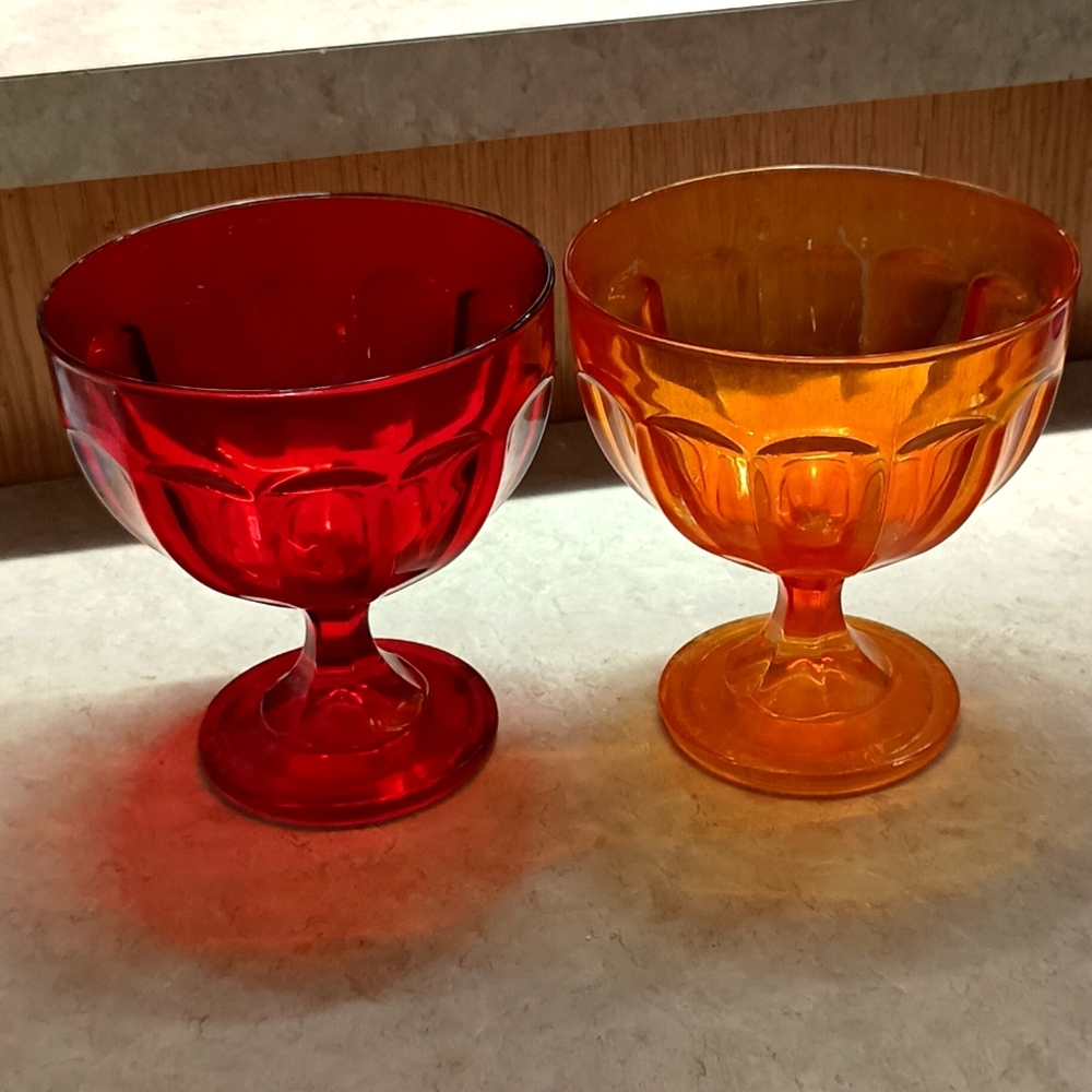 Viking Epic Glass Red and Orange Candy Dishes. Made in Italy. Vintage, aged look